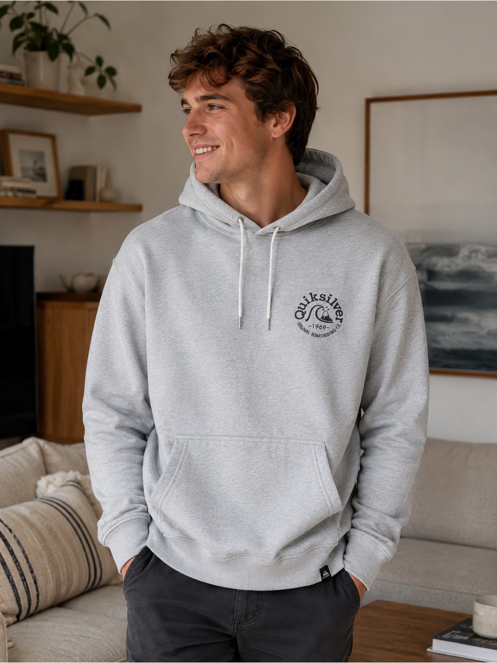 Quiksilver Men's Light Gray Pullover Hoodie - M